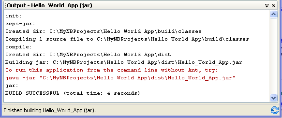 Output window showing results of building the HelloWorld project.